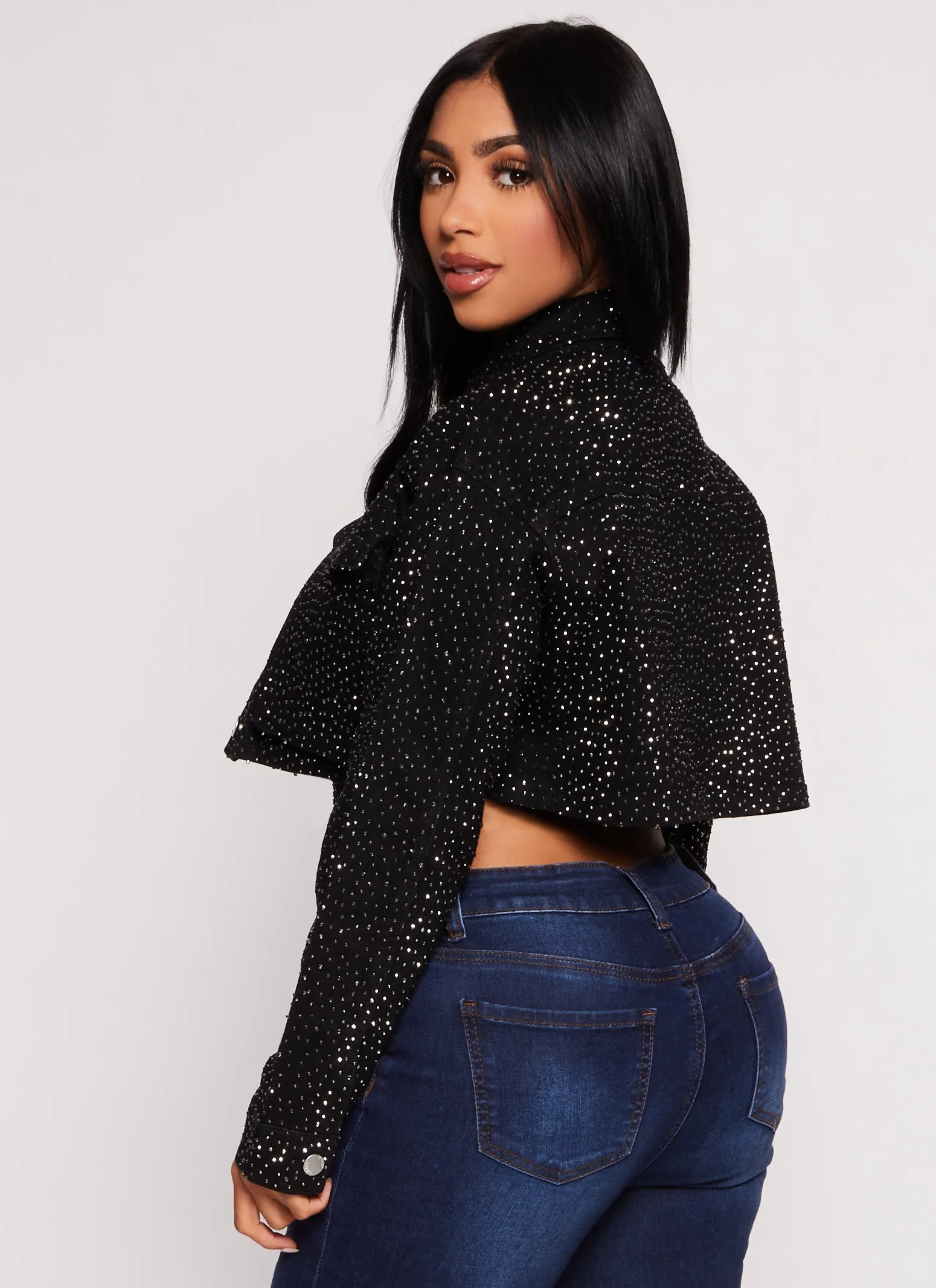 Daisy Rhinestone Cropped Jean Jacket sold by Rainbow product image thumbnail 3