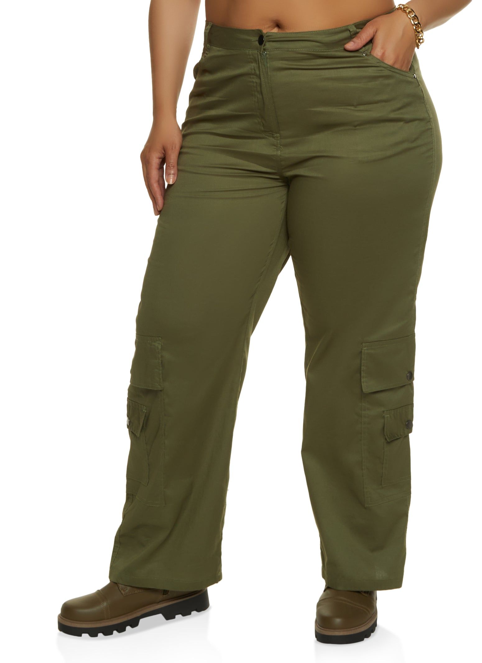 Plus Size Poplin High Waist Cargo Pants sold by Rainbow