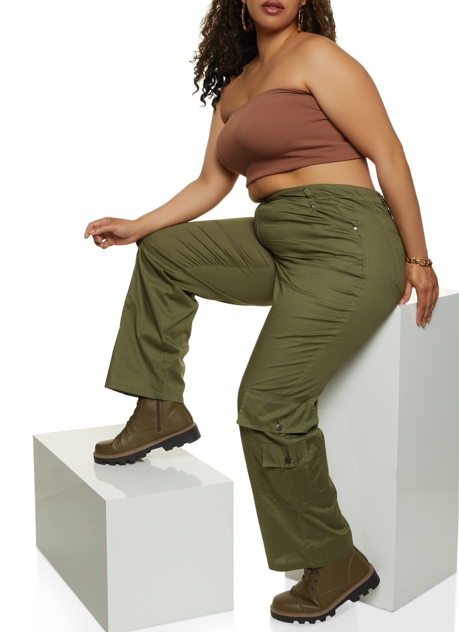 Plus Size Poplin High Waist Cargo Pants sold by Rainbow product image thumbnail 2