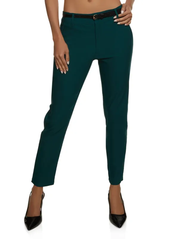 Solid Belted Skinny Leg Dress Pants sold by Rainbow