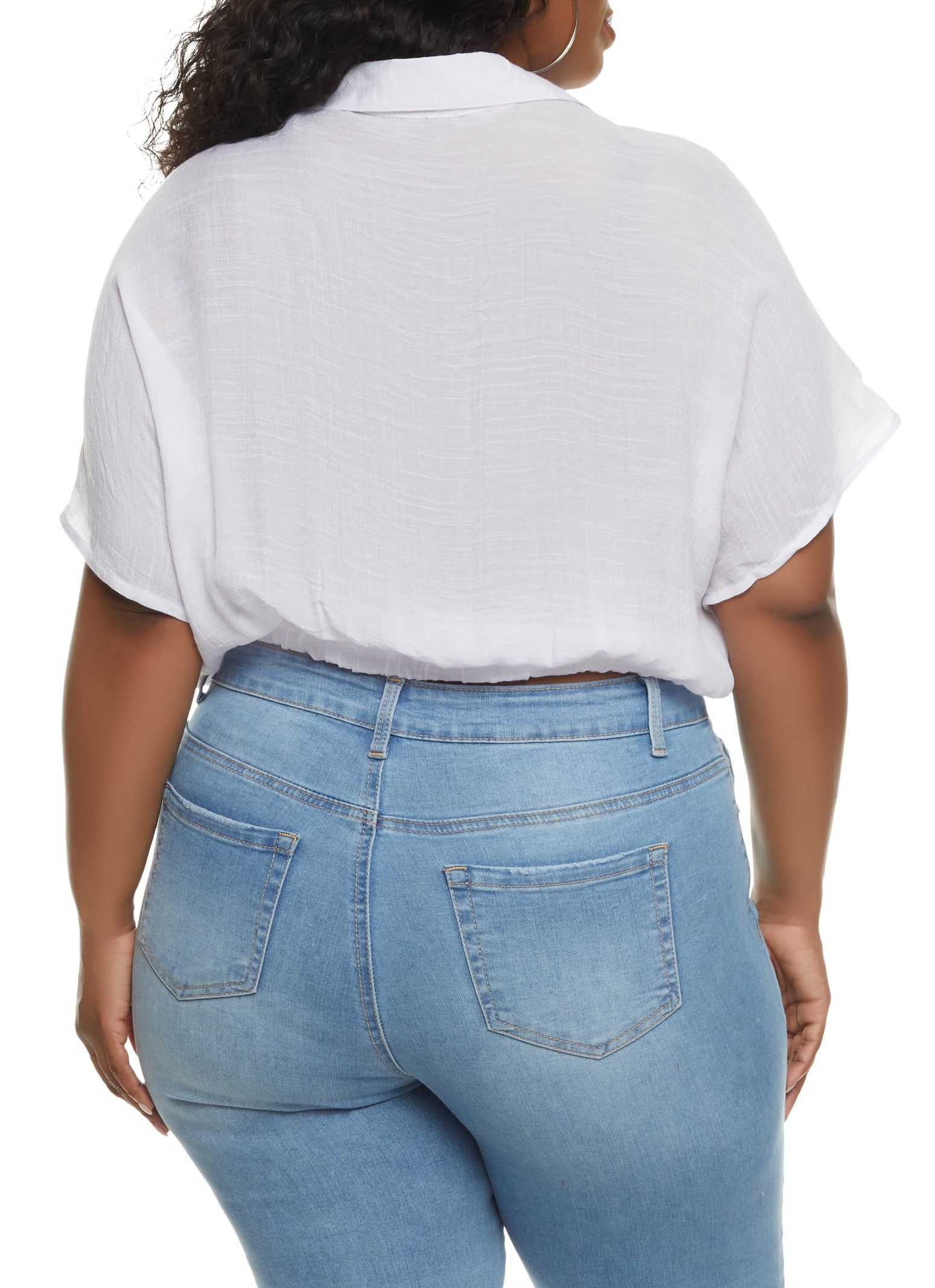 Plus Size Elastic Waist Cropped V Neck Shirt sold by Rainbow product image thumbnail 2