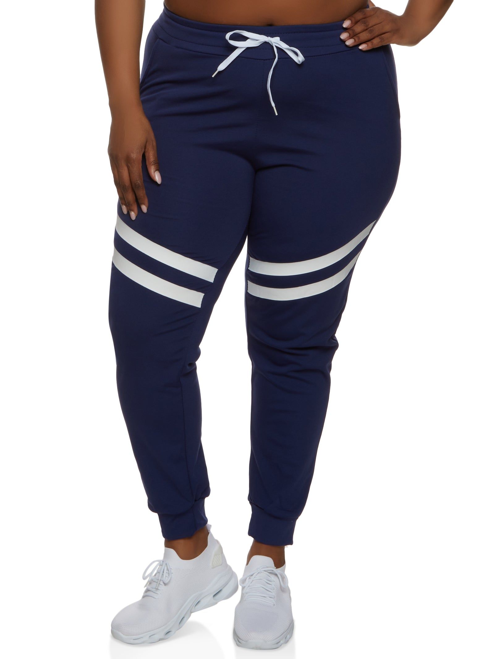 Plus Size Varsity Stripe Detail Drawstring Joggers sold by Rainbow