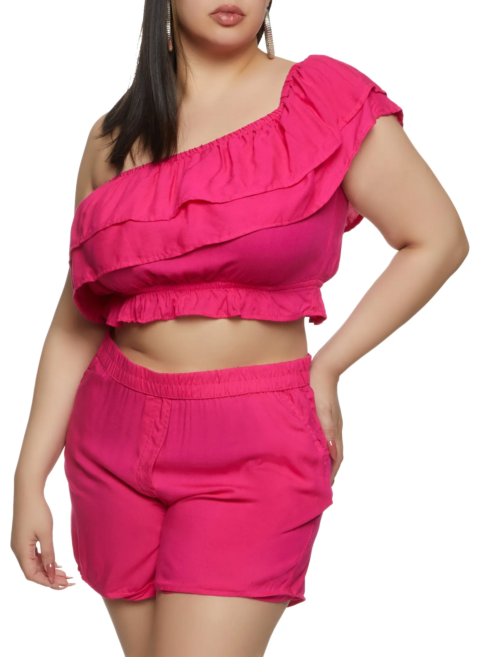Plus Size Tiered Ruffled One Shoulder Crop Top sold by Rainbow product image thumbnail 2