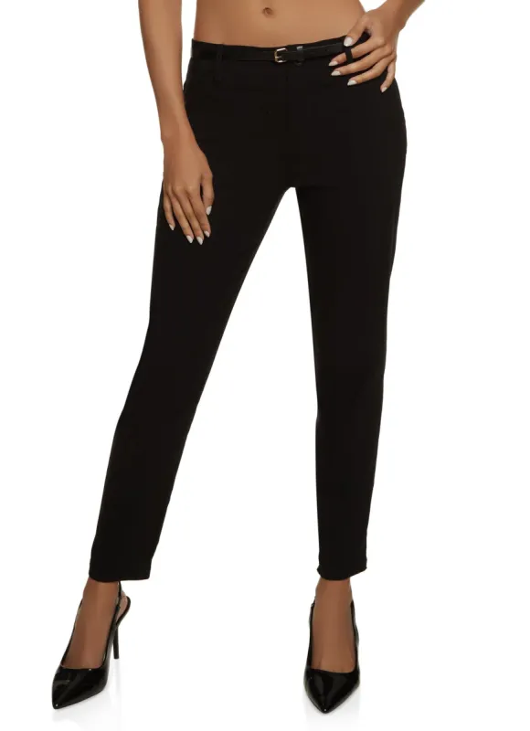 Solid Belted Skinny Leg Dress Pants sold by Rainbow