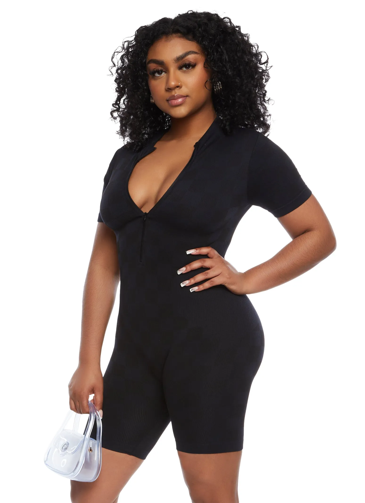 Seamless Checkered Half Zip Romper sold by Rainbow