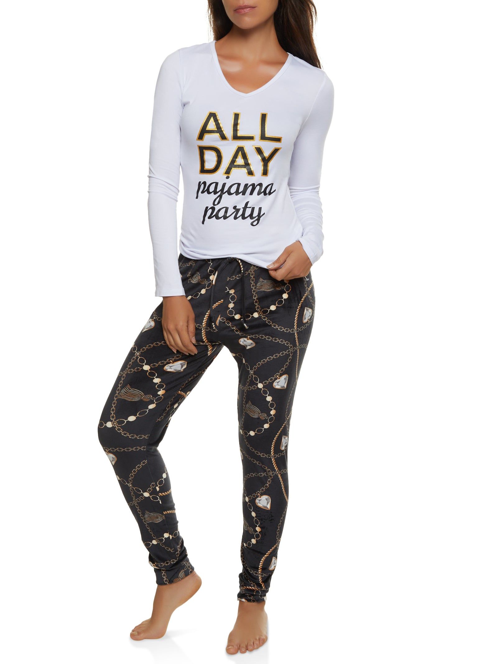 All Day Graphic Long Sleeve Pajama Top and Pants sold by Rainbow