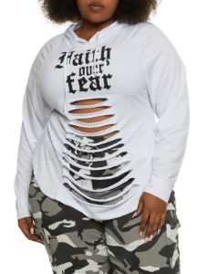 Plus Size Faith Over Fear Laser Cut Graphic Hoodie sold by Rainbow