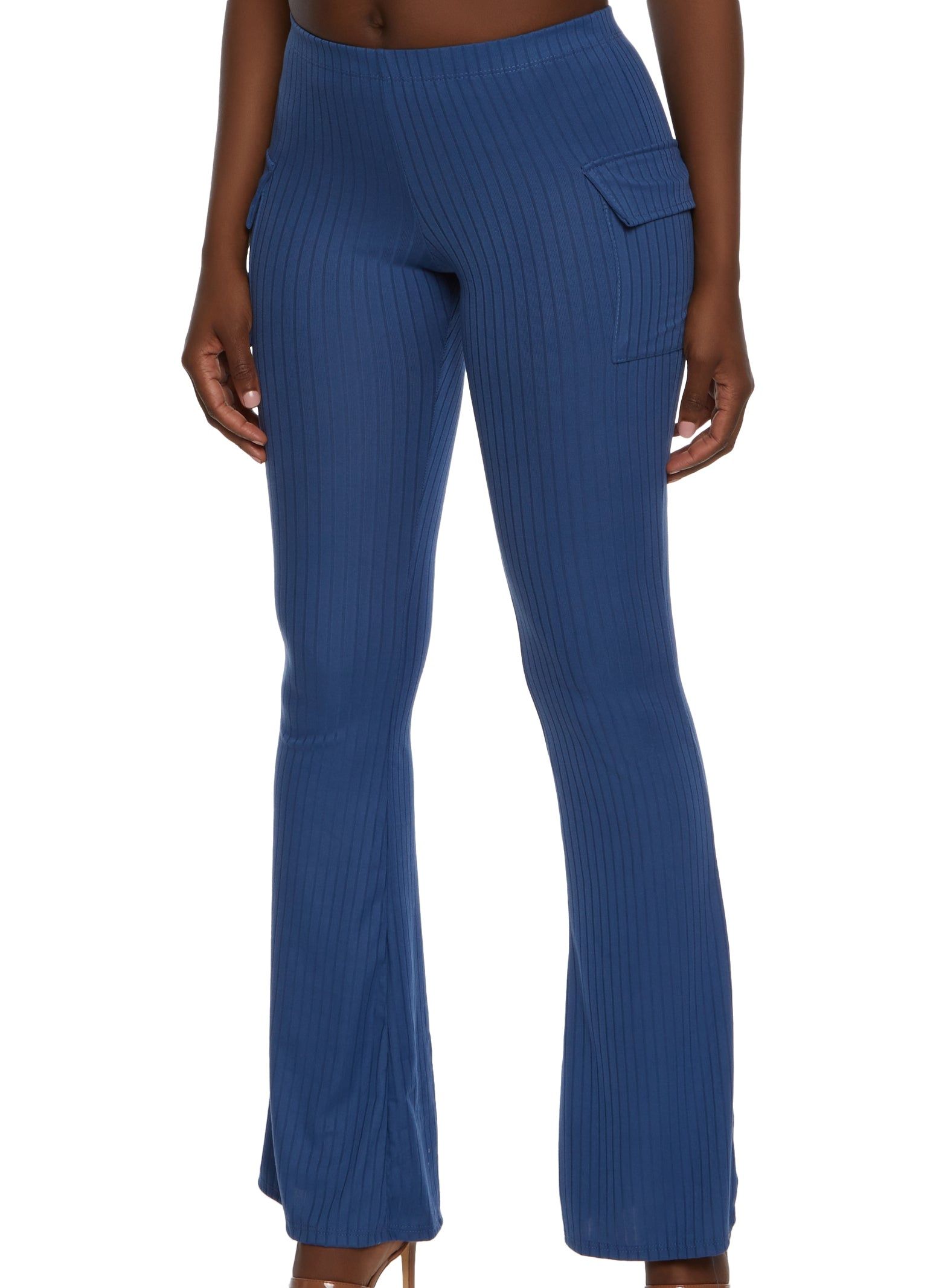 Ribbed Knit Cargo Flare Pants sold by Rainbow