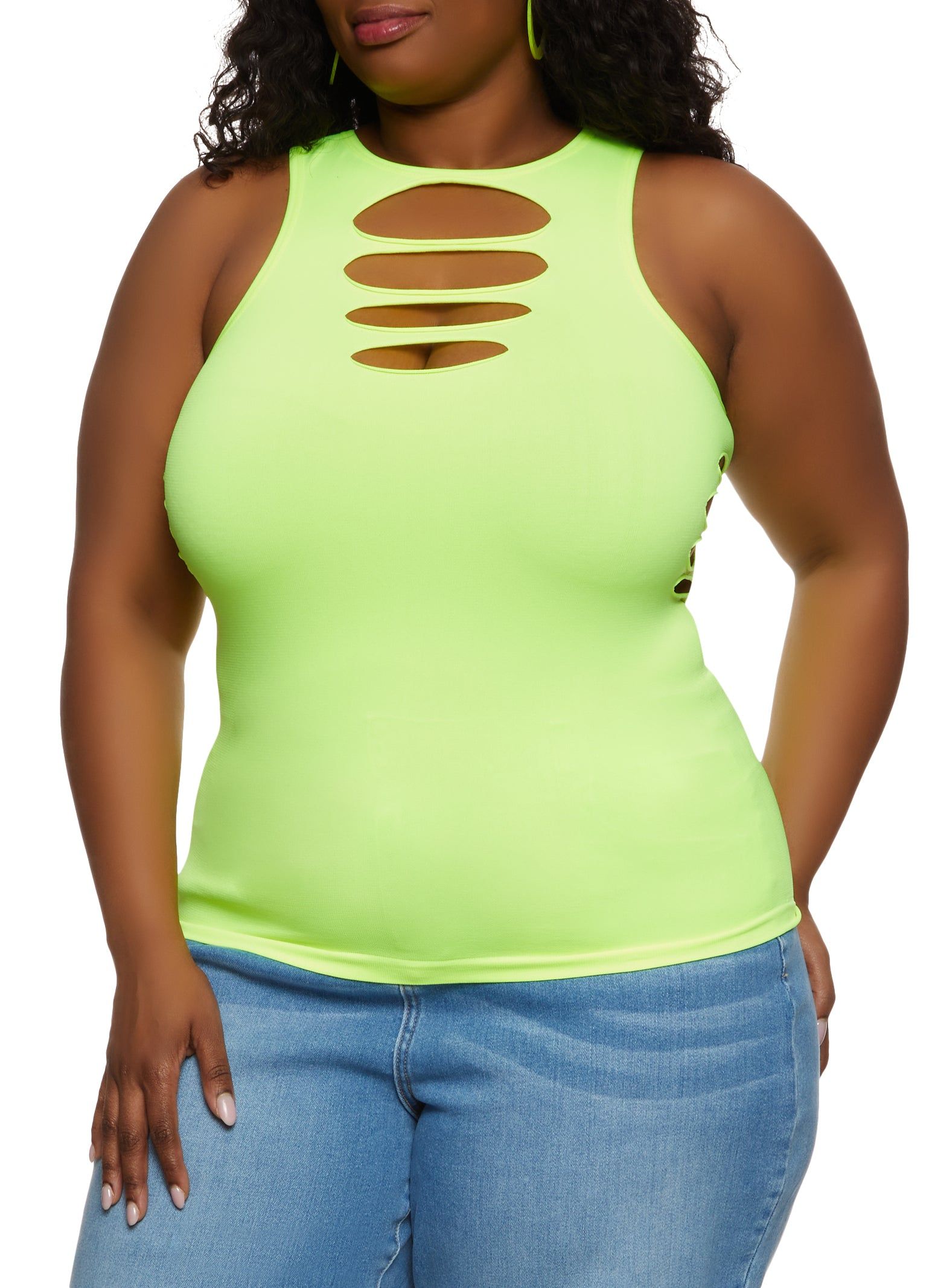 Plus Size Seamless Laser Cut High Neck Tank Top sold by Rainbow