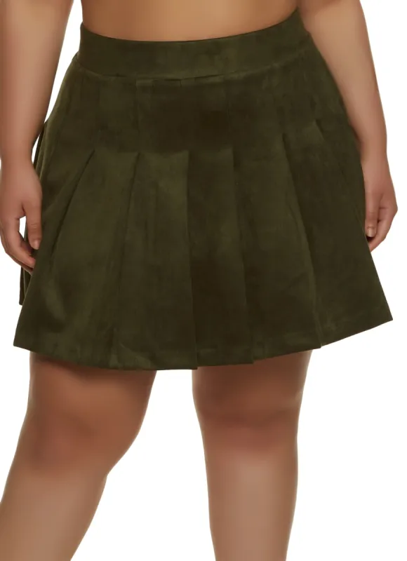 Plus Size Faux Suede Pleated Skirt sold by Rainbow