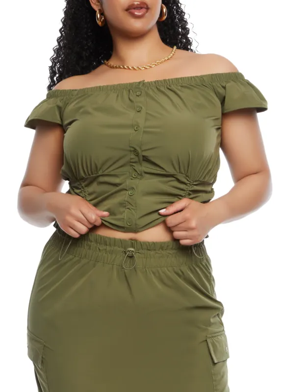 Plus Size Off the Shoulder Button Front Top sold by Rainbow
