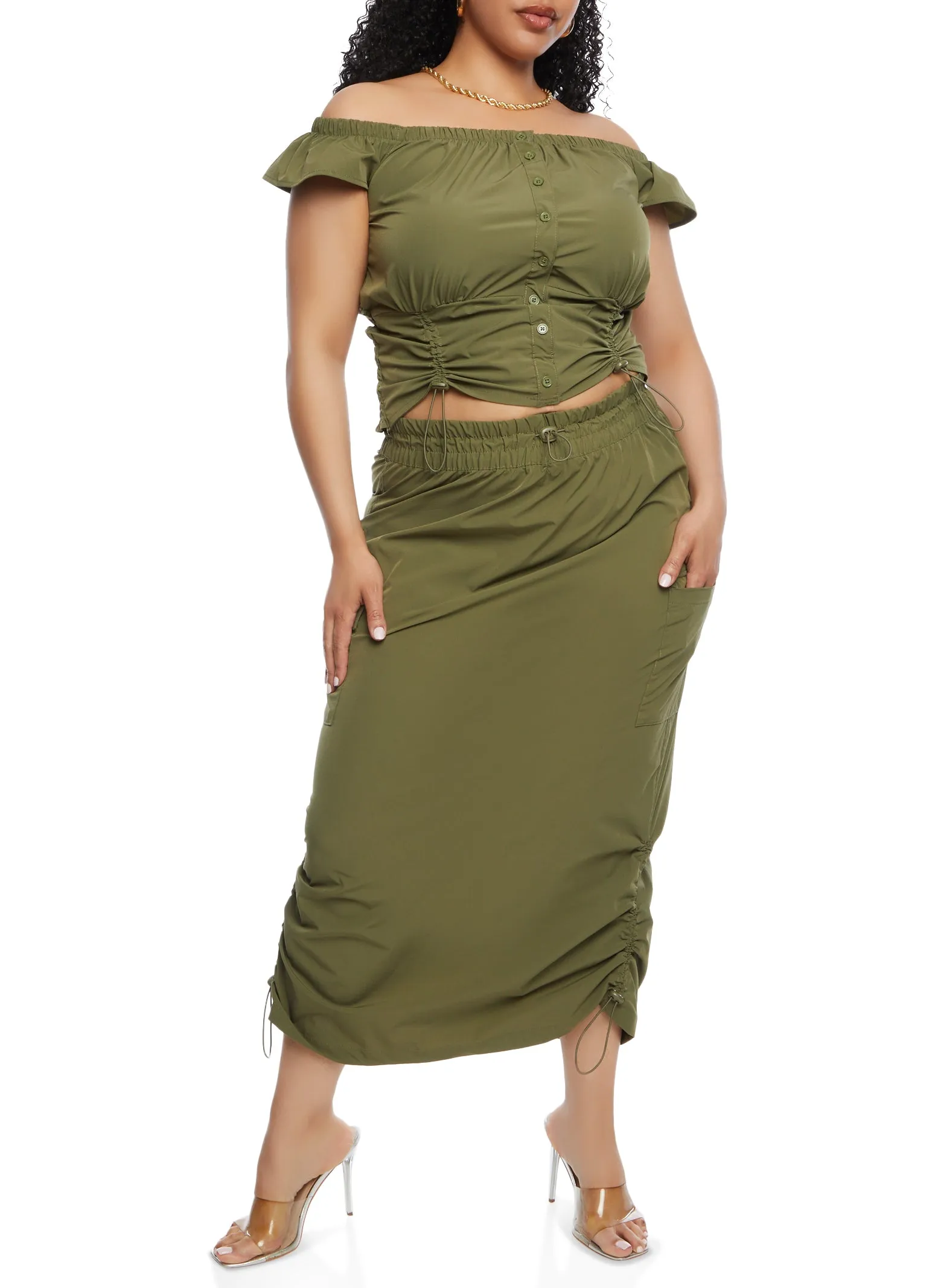 Plus Size Off the Shoulder Button Front Top sold by Rainbow product image thumbnail 2