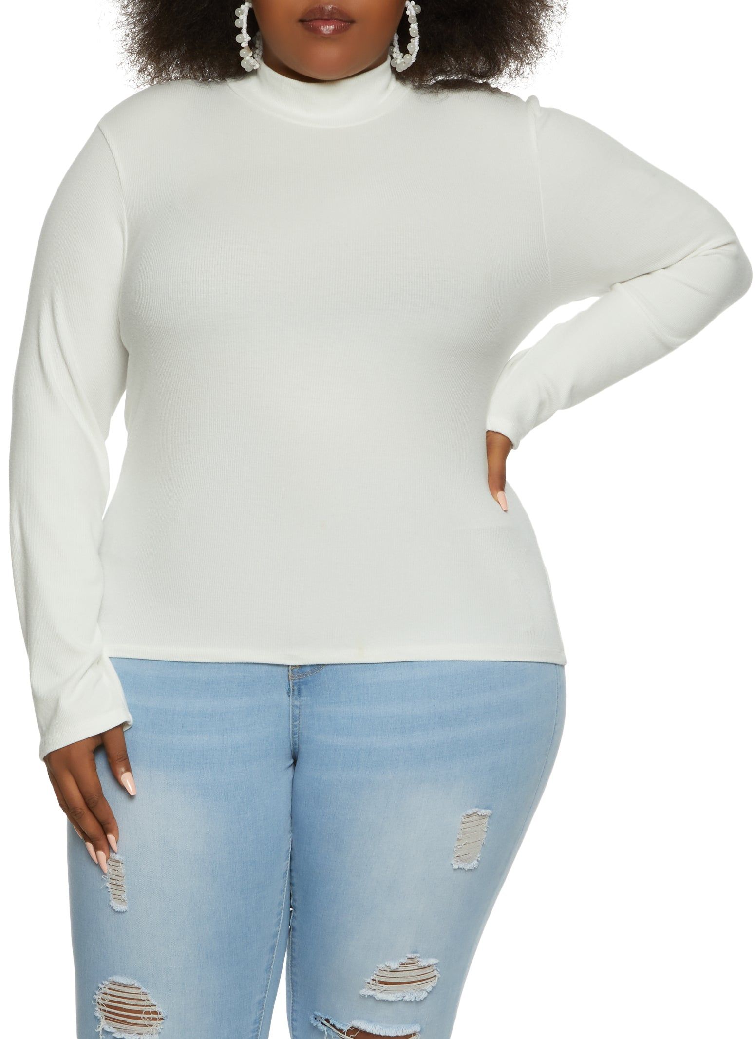 Plus Size Ribbed Knit Mock Neck Long Sleeve Top sold by Rainbow