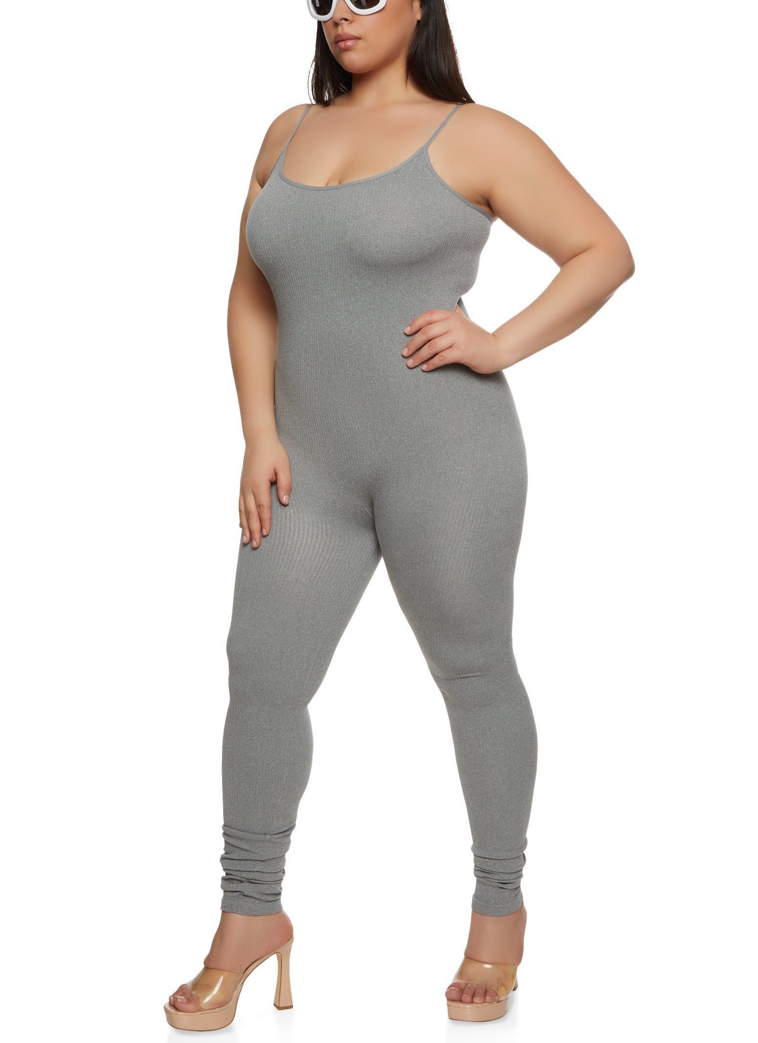 Plus Size Rib Knit Seamless Cami Catsuit sold by Rainbow
