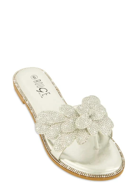 Rhinestone Studded Petal Thong Sandals sold by Rainbow