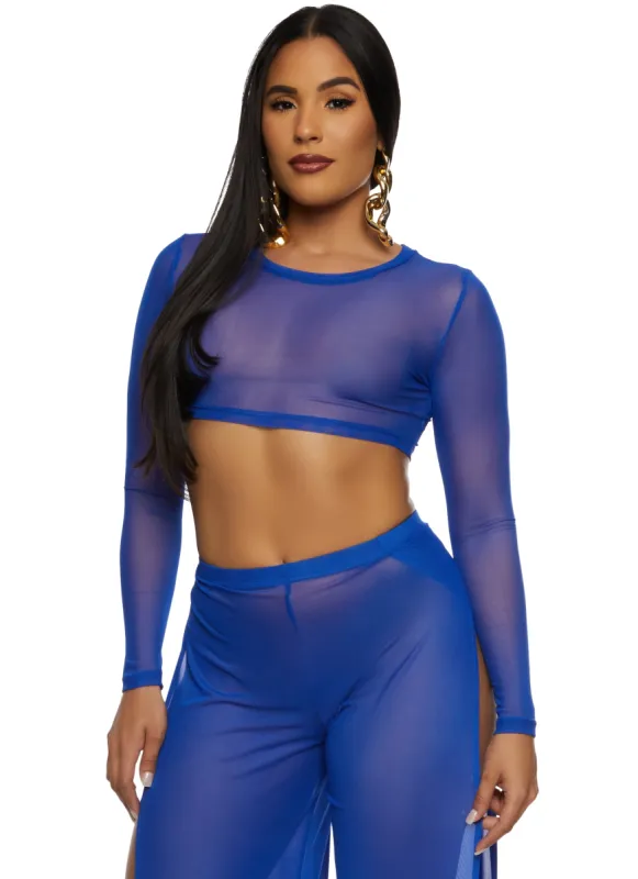 Daisy Mesh Long Sleeve Crop Top sold by Rainbow