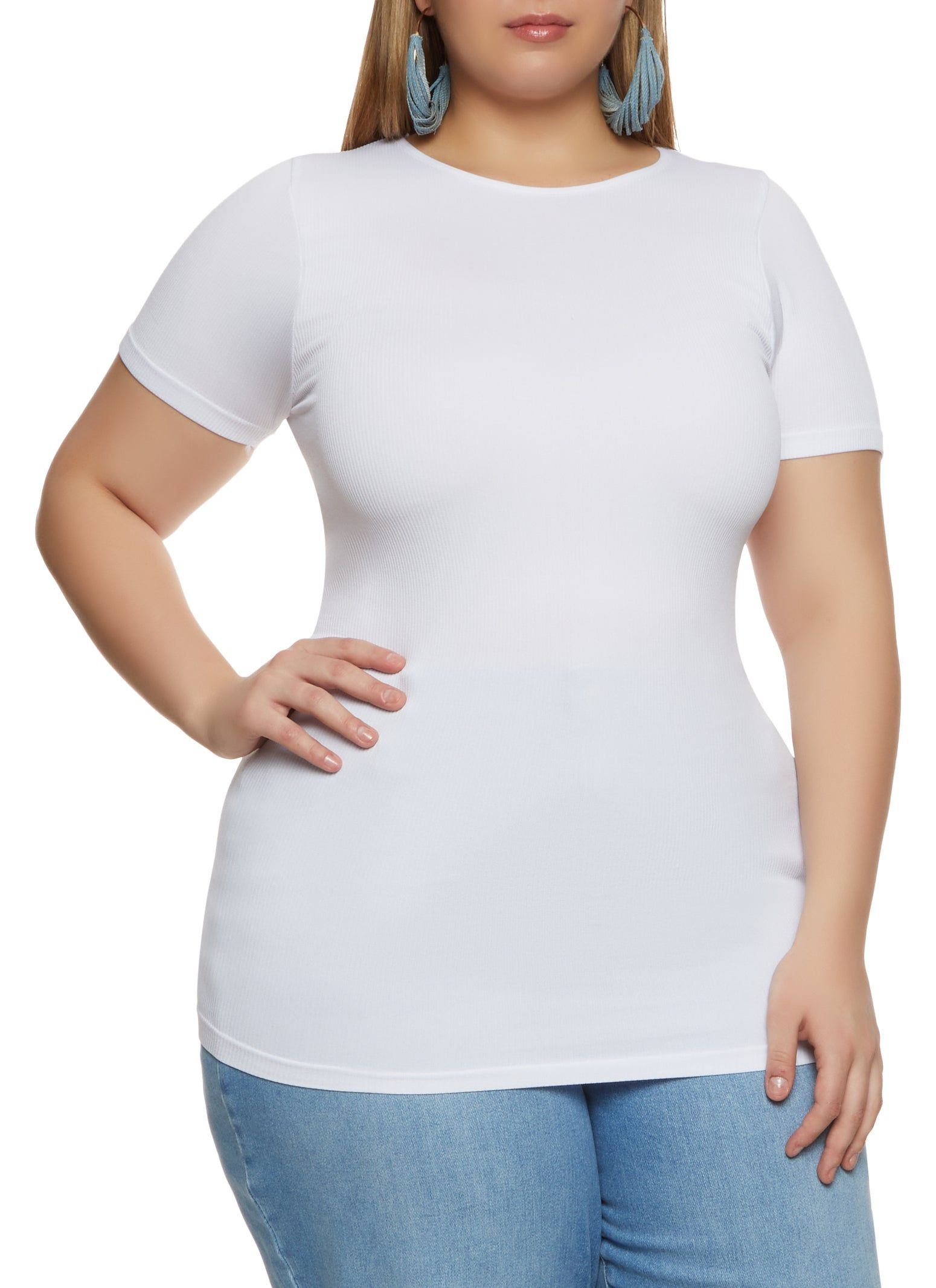 Plus Size Seamless Short Sleeve Crew Neck Tee sold by Rainbow