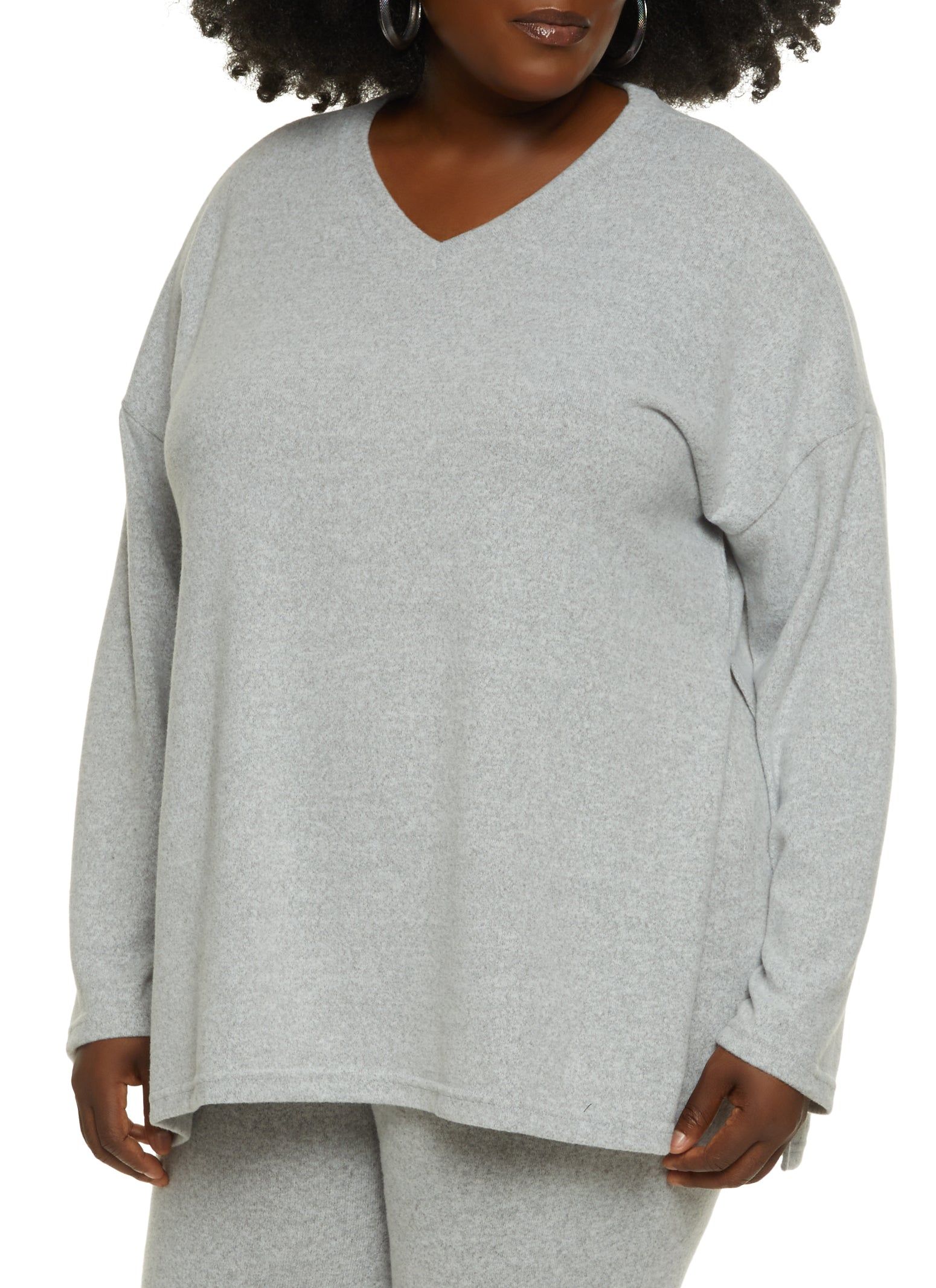 Plus Size Brushed Knit V Neck Tunic Top sold by Rainbow