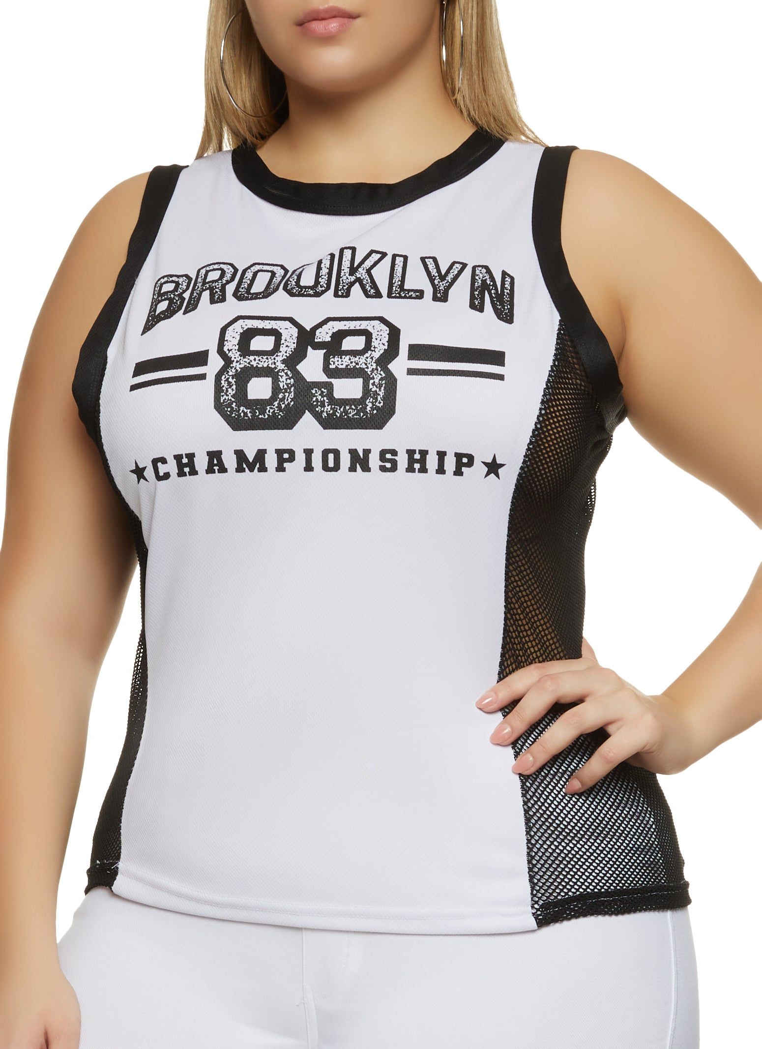 Plus Size Brooklyn 83 Fishnet Detail Tank Top sold by Rainbow
