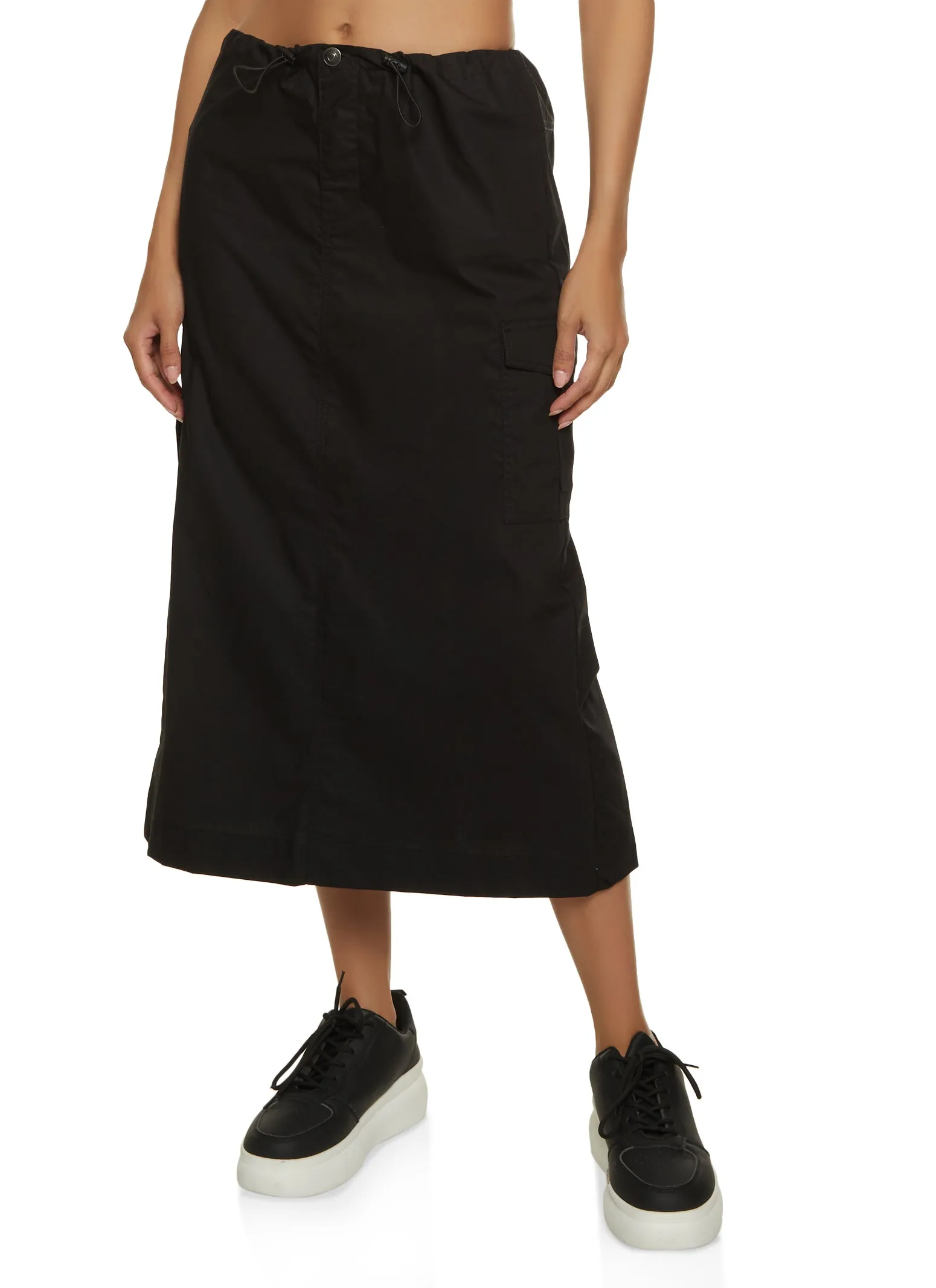 Poplin Toggle Drawstring Midi Skirt sold by Rainbow