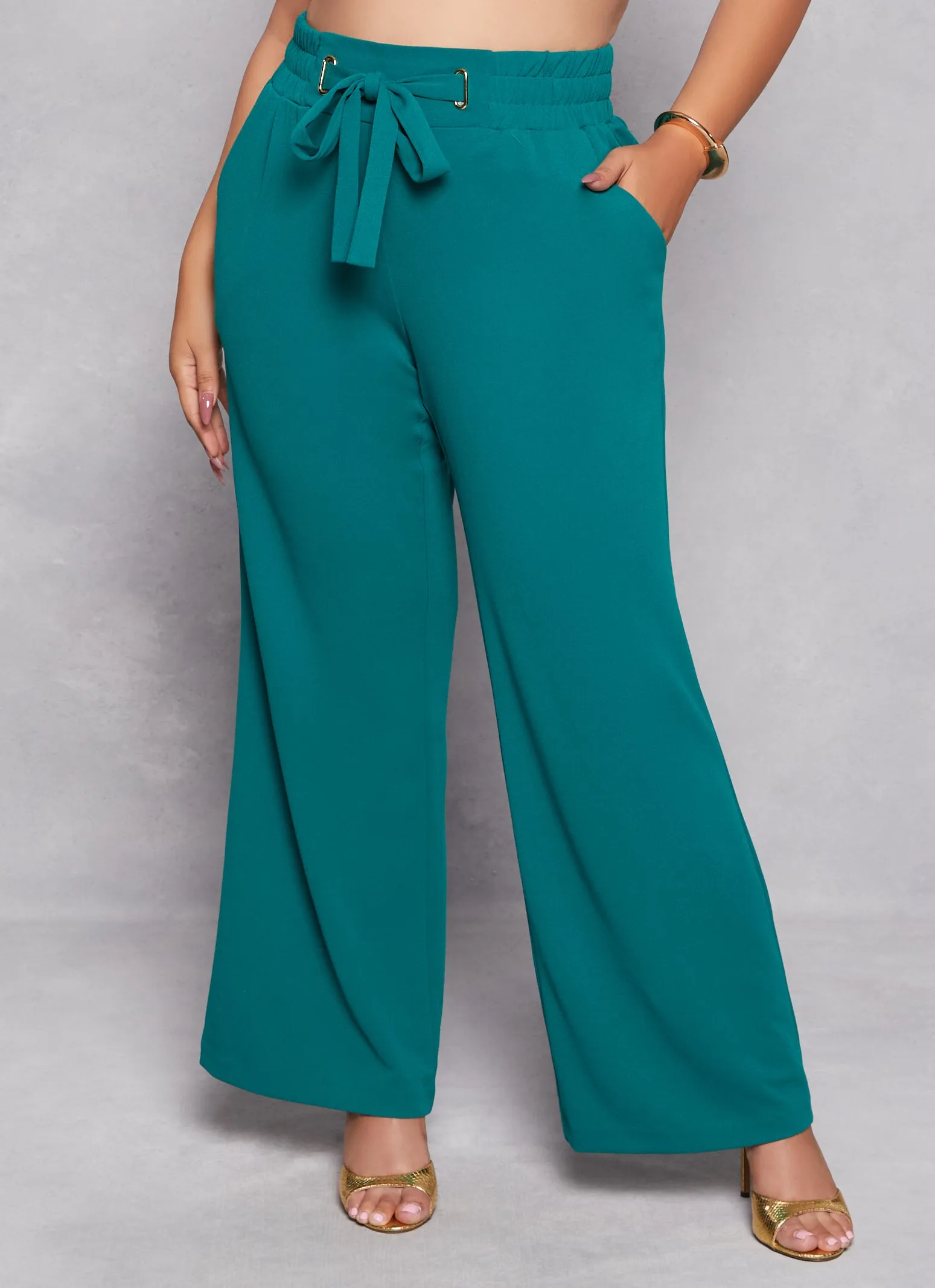 Plus Size Crepe Knit Tie Front Dress Pants sold by Rainbow product image thumbnail 2