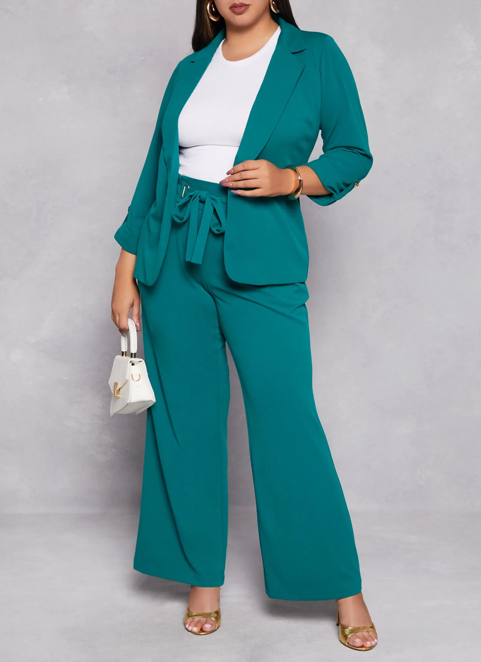 Plus Size Crepe Knit Tie Front Dress Pants sold by Rainbow