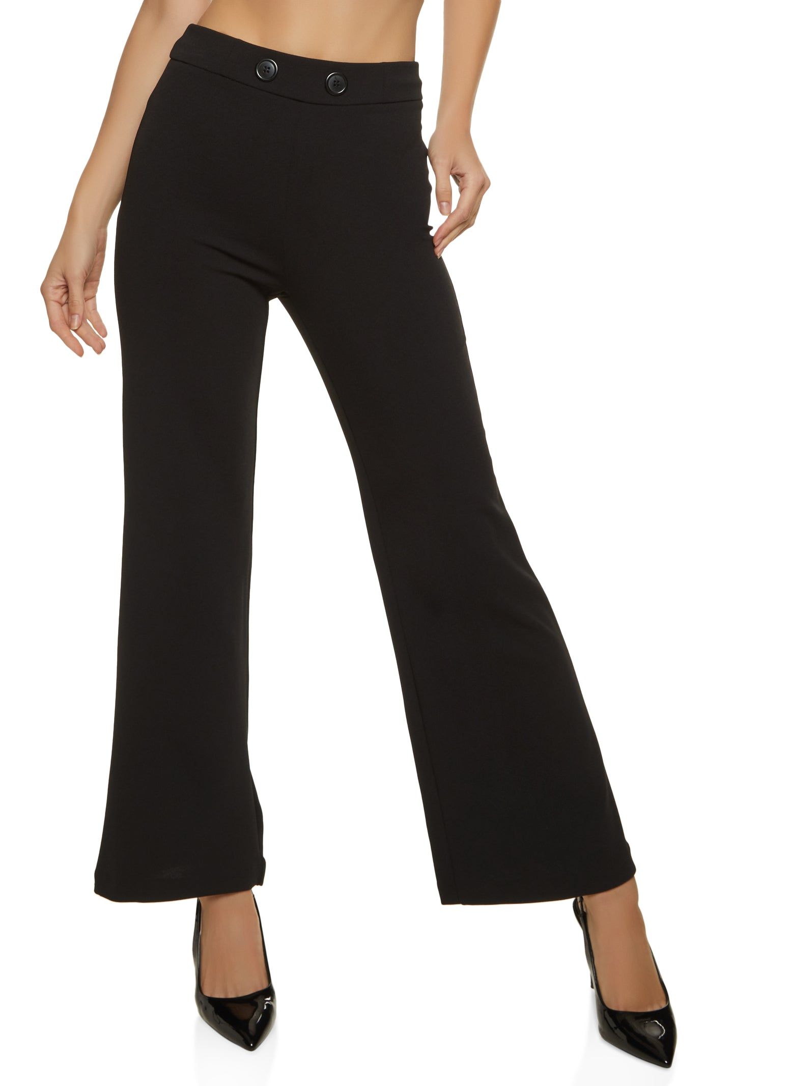 Crepe Knit Button Detail Flared Pants sold by Rainbow