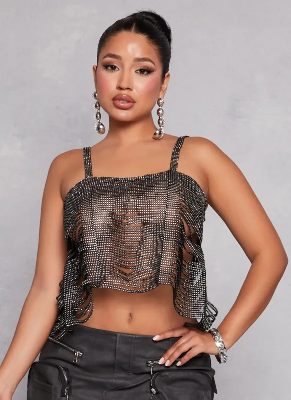 Rhinestone Studded Caged Crop Top sold by Rainbow