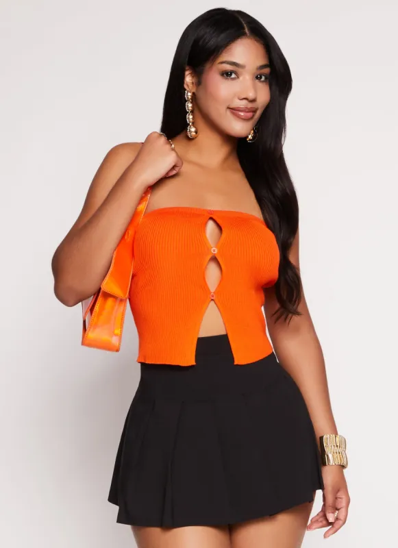 Ribbed Knit Button Front Tube Top sold by Rainbow