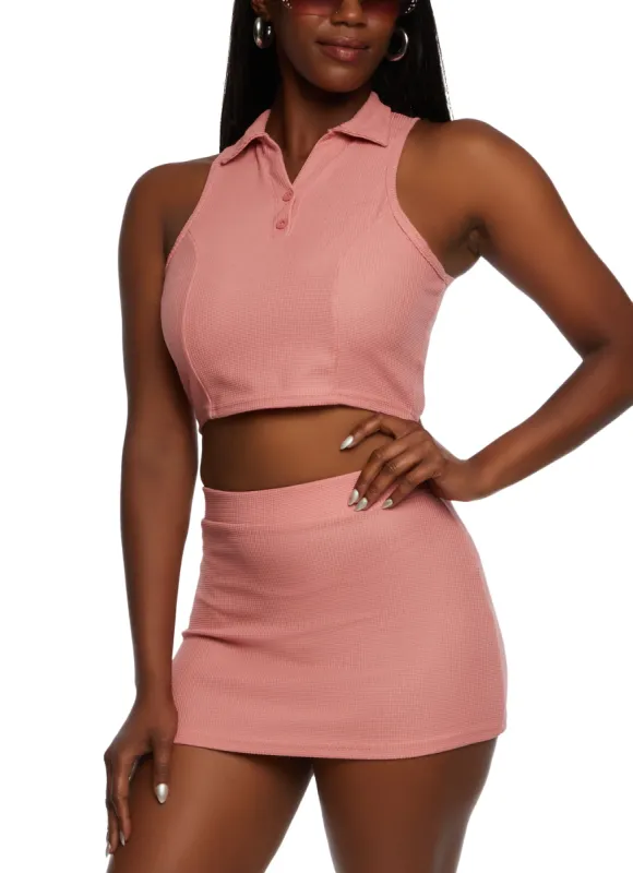 Textured Knit Sleeveless Polo Shirt sold by Rainbow