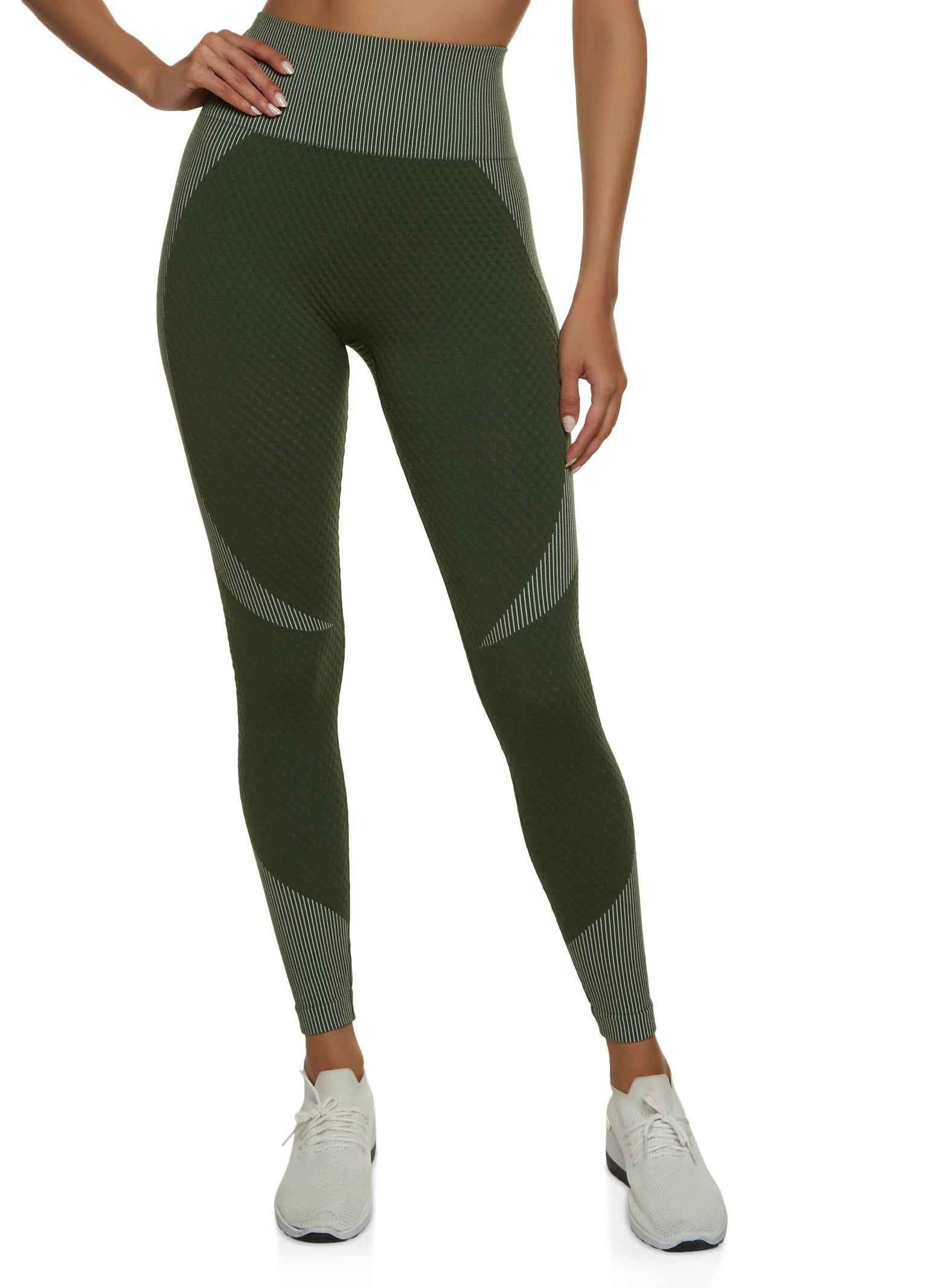 Seamless Striped Detail Waffle Knit Leggings sold by Rainbow