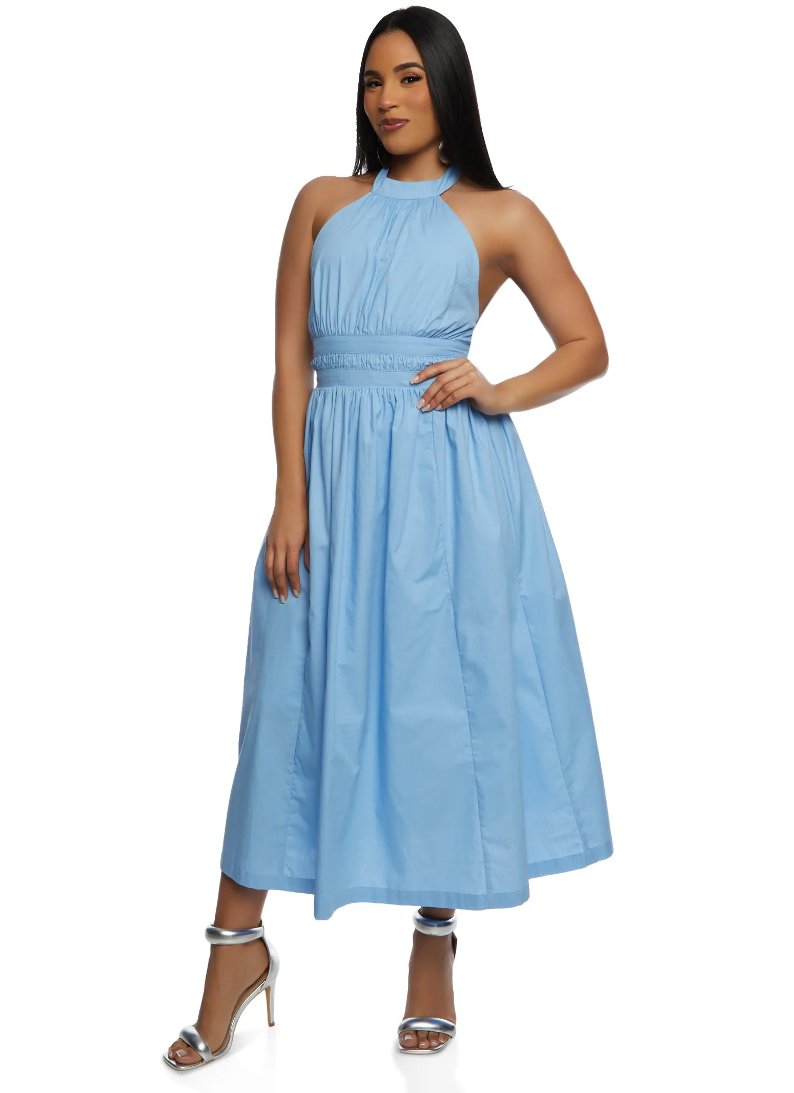 Poplin Tie Back Halter Neck Maxi Dress sold by Rainbow