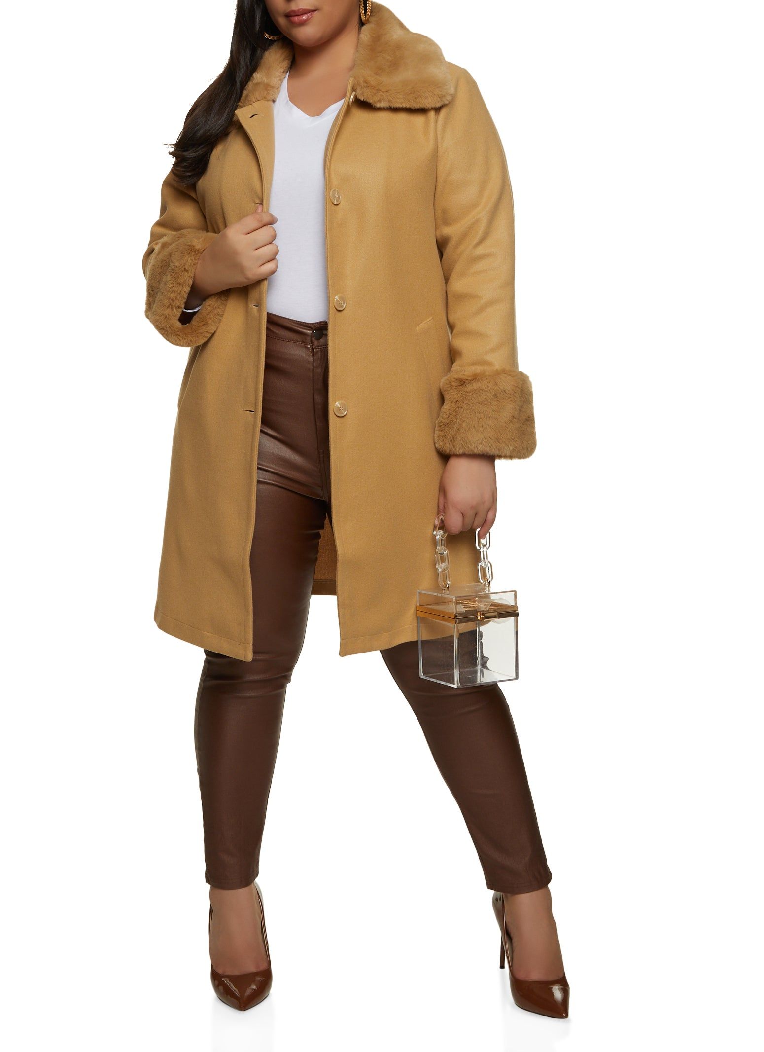 Plus Size Faux Fur Trim Trench Coat sold by Rainbow product image thumbnail 2