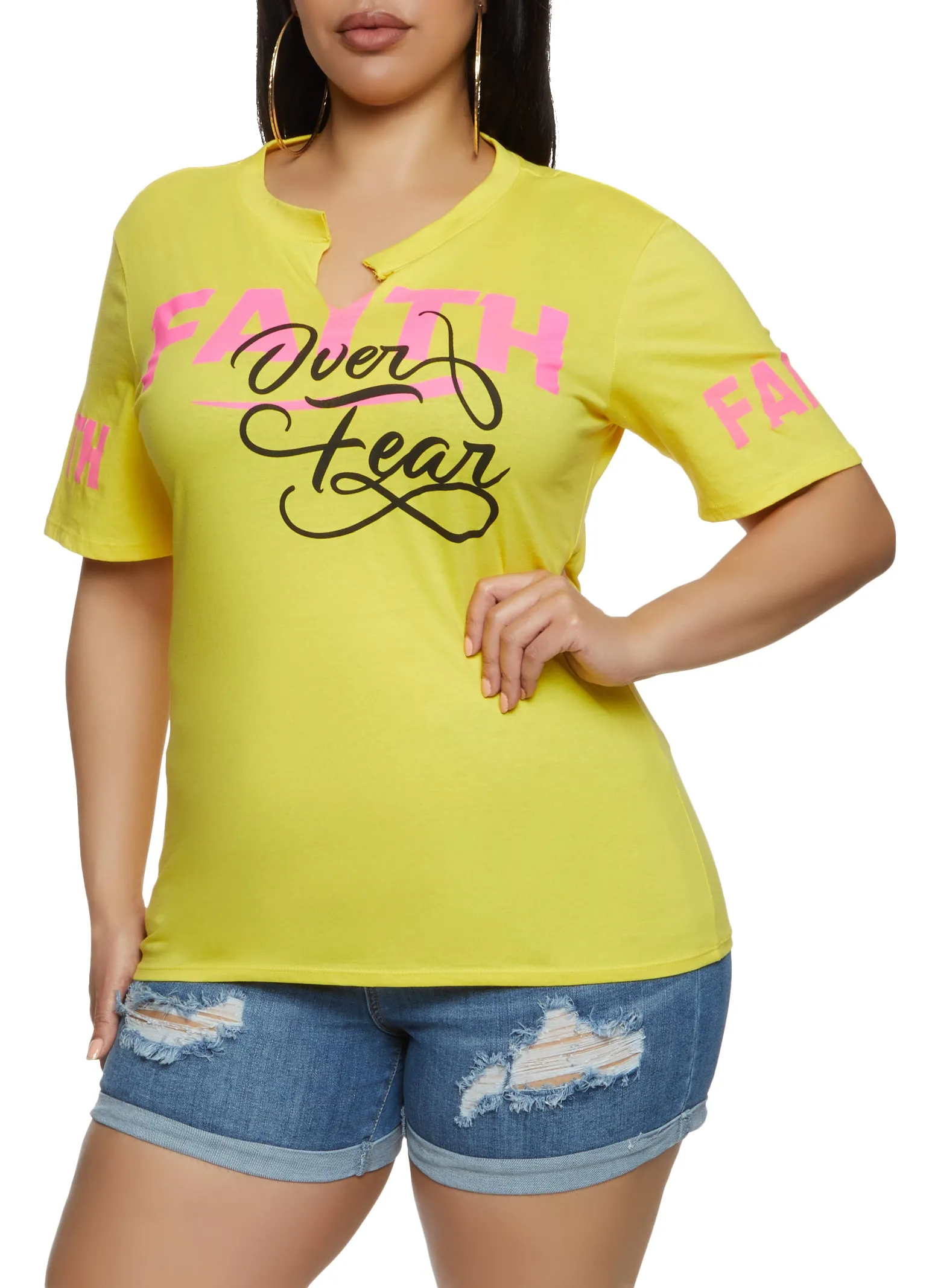 Plus Size Faith Over Fear Graphic Tee sold by Rainbow
