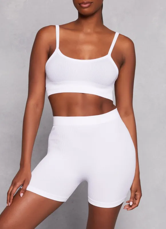 Seamless Ribbed Cropped Cami and Biker Shorts sold by Rainbow