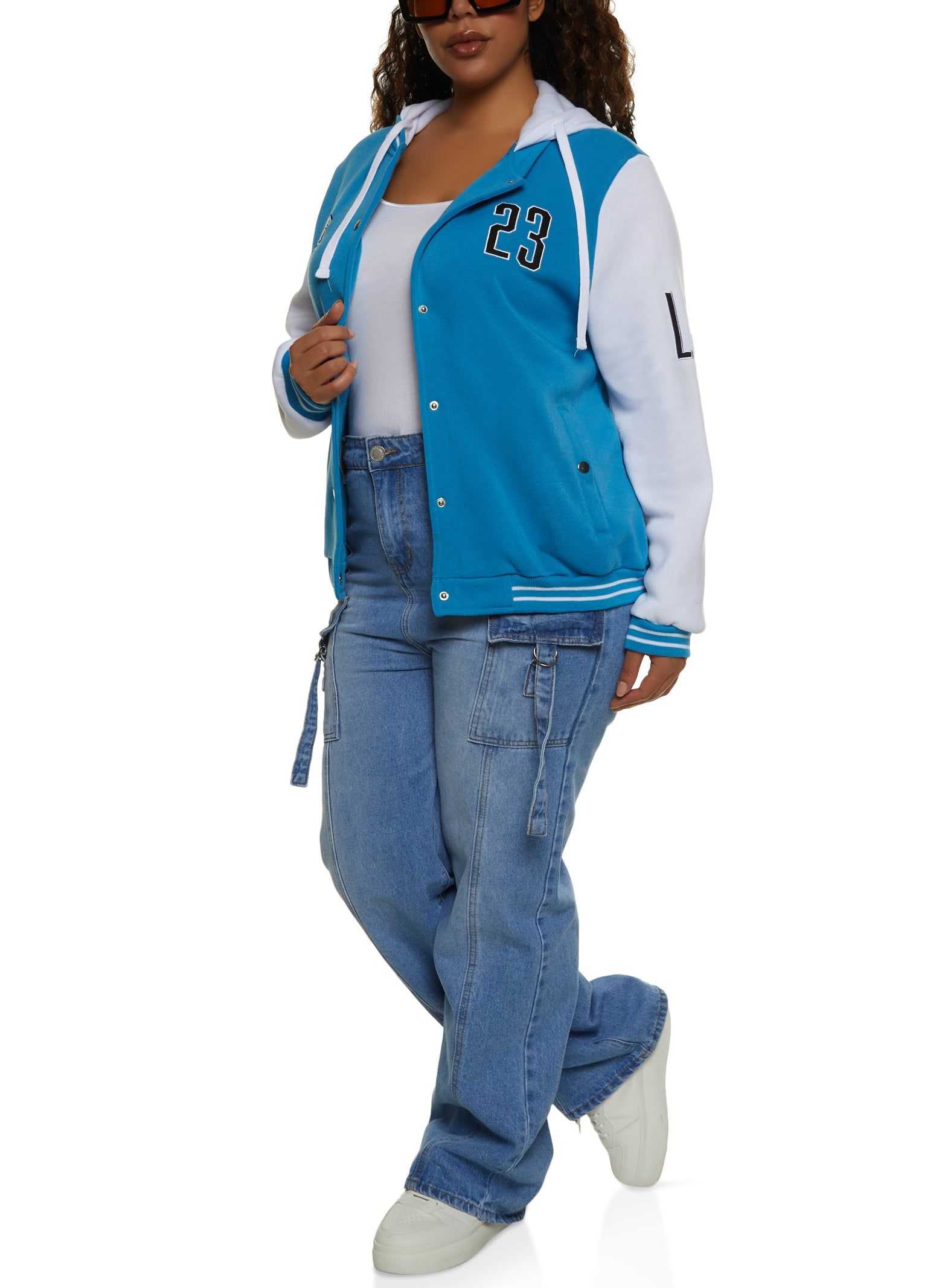 Plus Size 23 Patch Graphic Hooded Bomber Jacket sold by Rainbow product image thumbnail 2