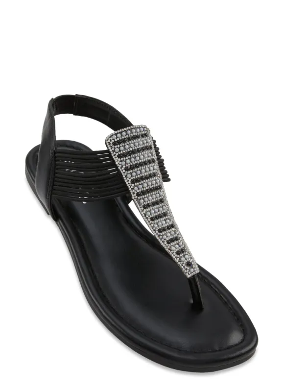 Rhinestone Faux Pearl Detail Corded Thong Sandals sold by Rainbow