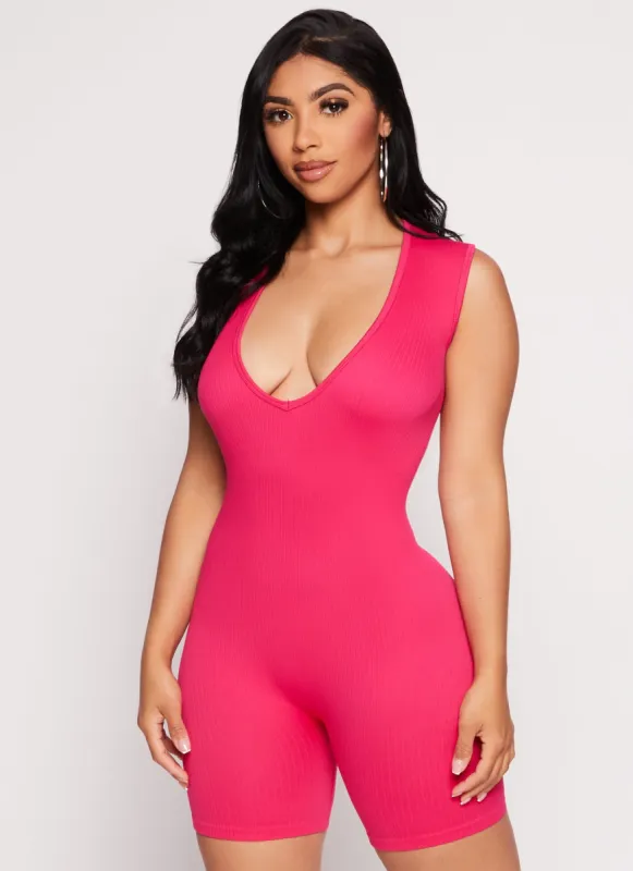 Daisy Seamless Ribbed Plunge Neck Romper sold by Rainbow