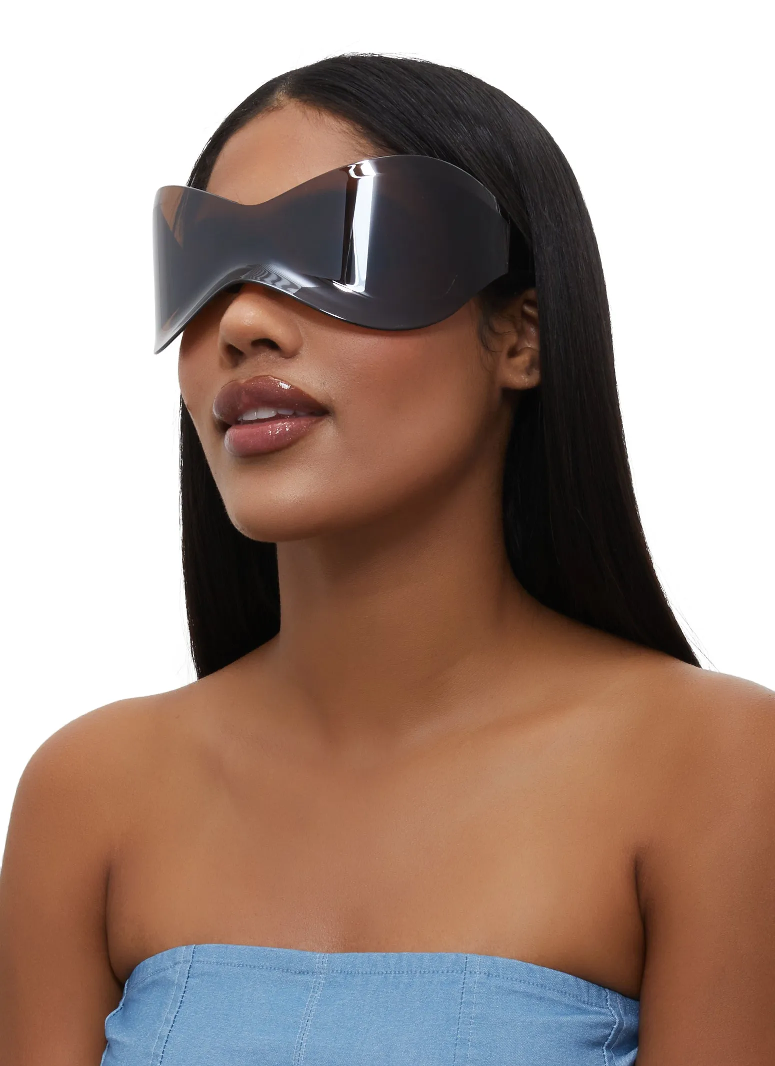 Oversized Rimless Wrap Shield Sunglasses sold by Rainbow