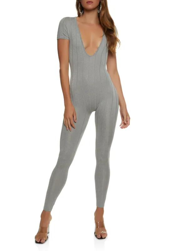 Ribbed Plunge Catsuit sold by Rainbow