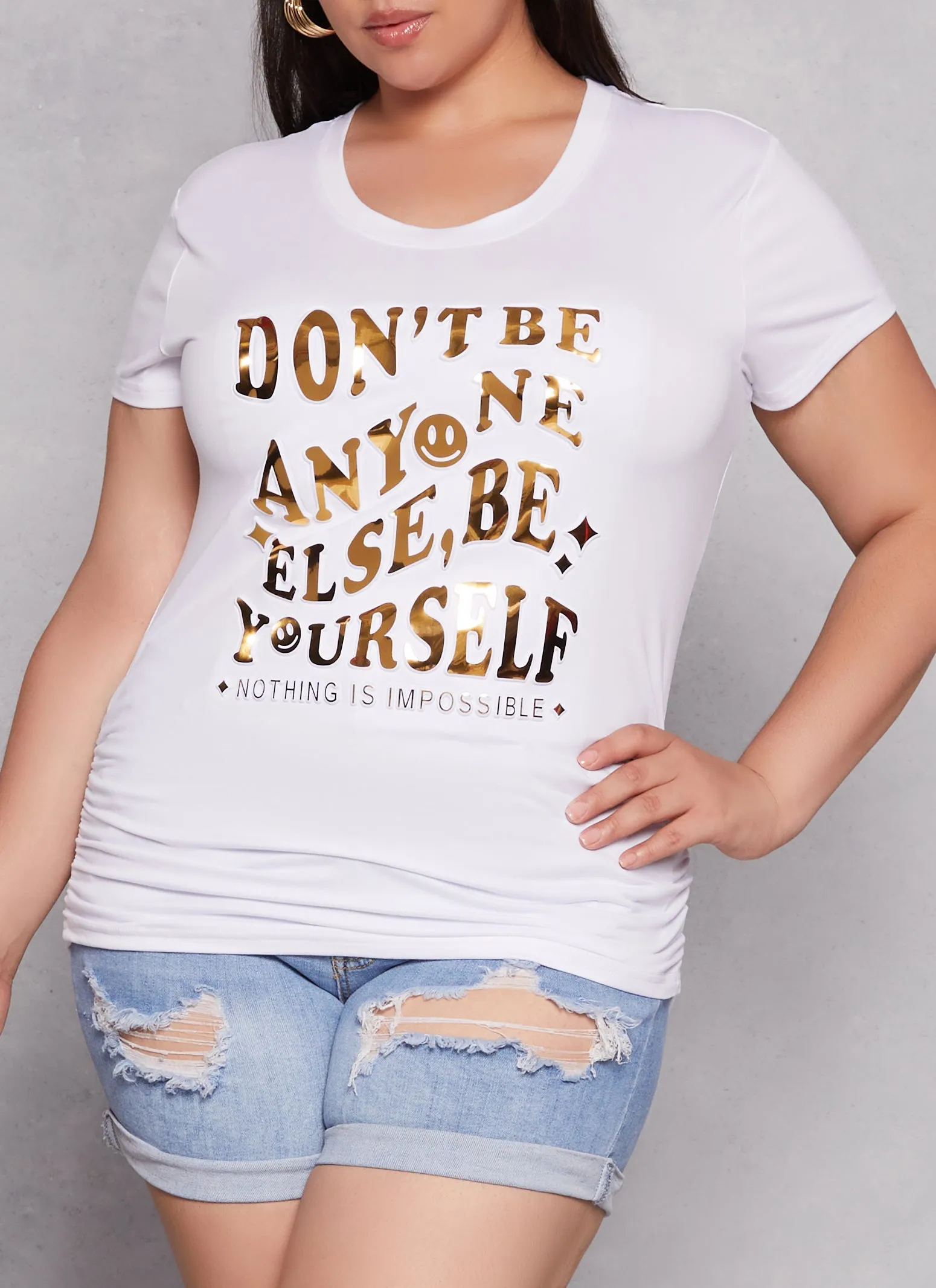 Plus Size Be Yourself 3D Foil Graphic Tee sold by Rainbow