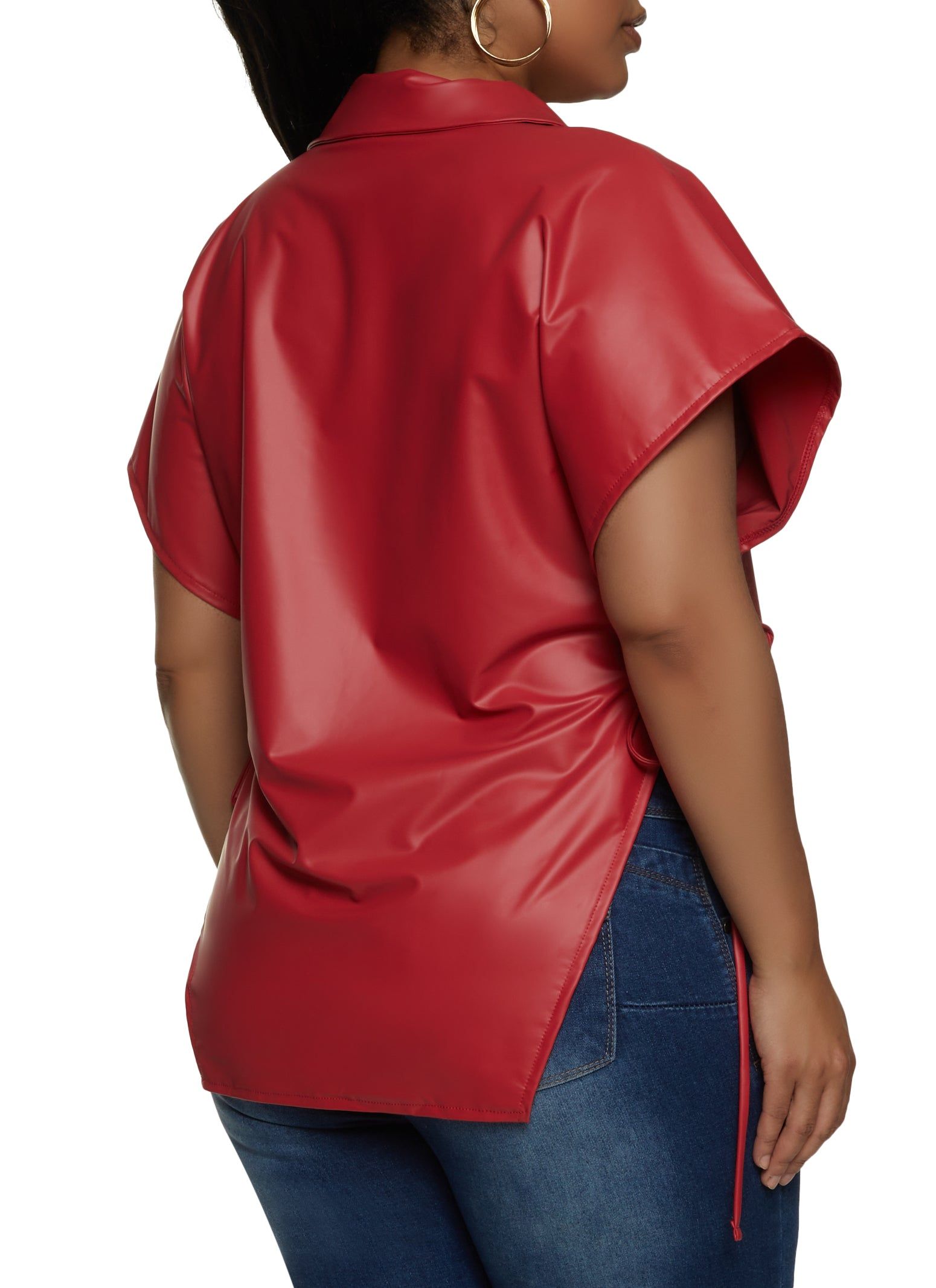 Plus Size Faux Leather Open Side Tie Shirt sold by Rainbow product image thumbnail 2
