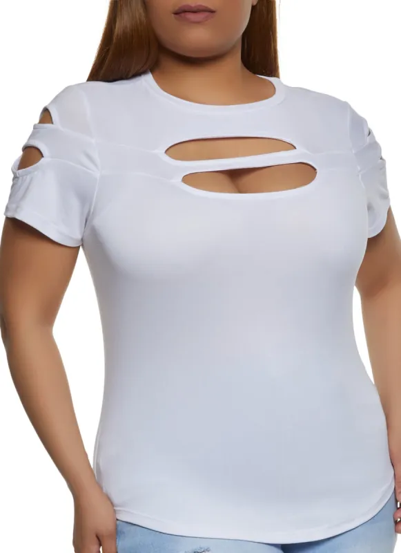 Plus Size Cut Out Crew Neck Tee sold by Rainbow
