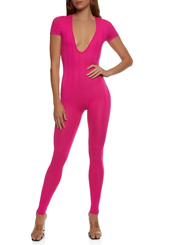 Ribbed Plunge Catsuit sold by Rainbow