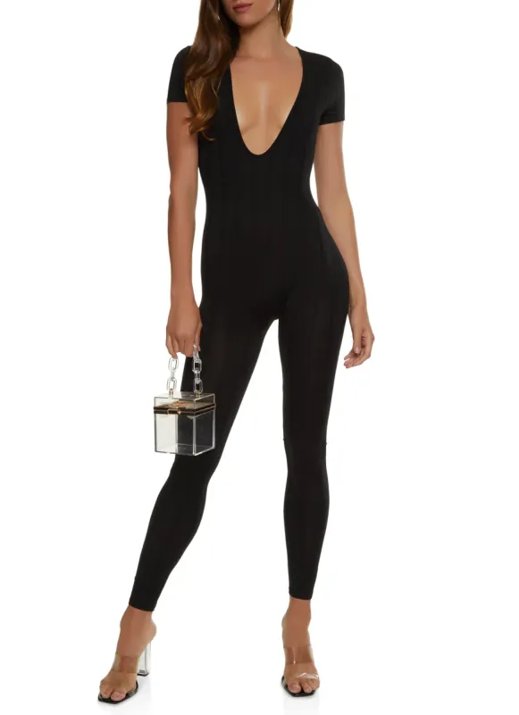 Ribbed Plunge Catsuit sold by Rainbow