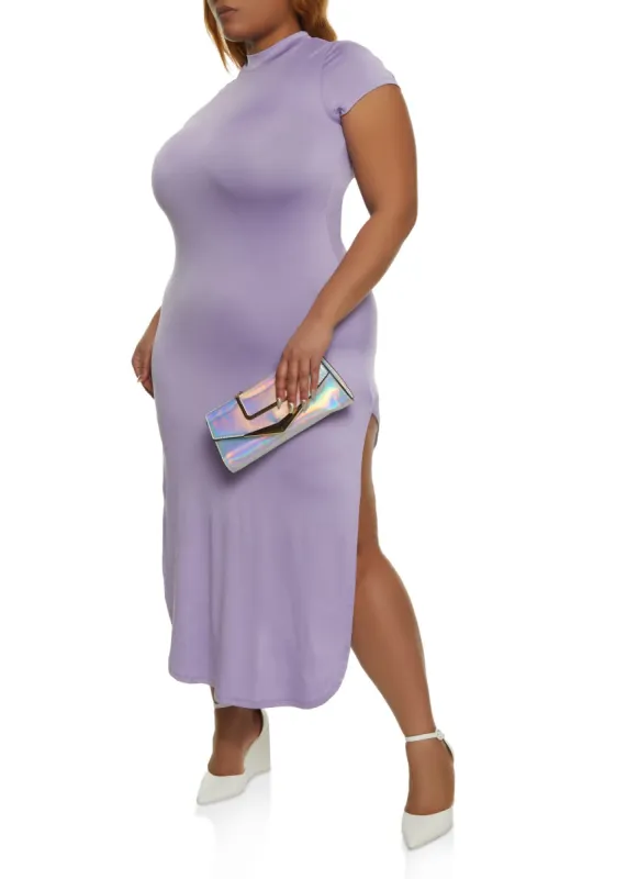 Plus Size Side Slit Mock Neck T Shirt Maxi Dress sold by Rainbow