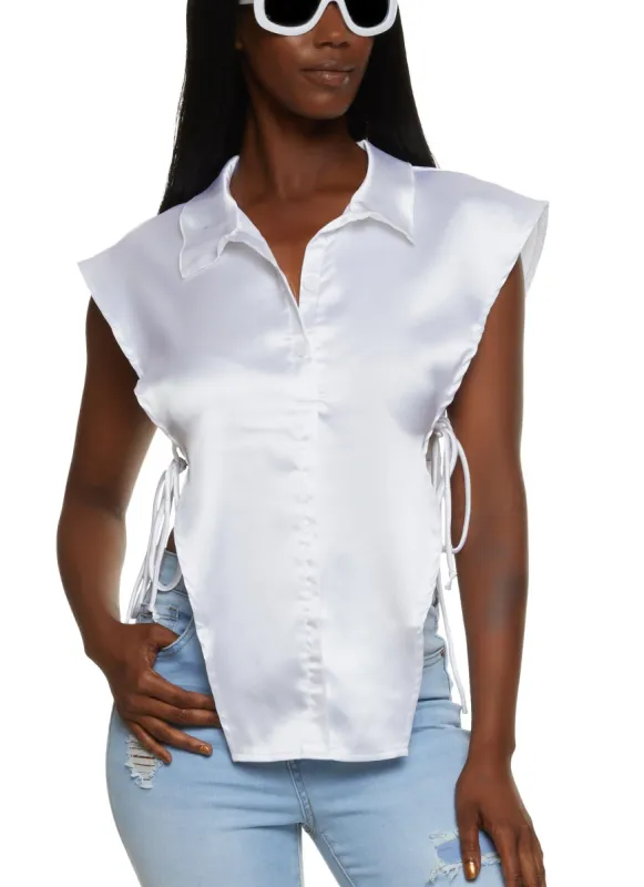 Satin Open Side Tie Shirt sold by Rainbow