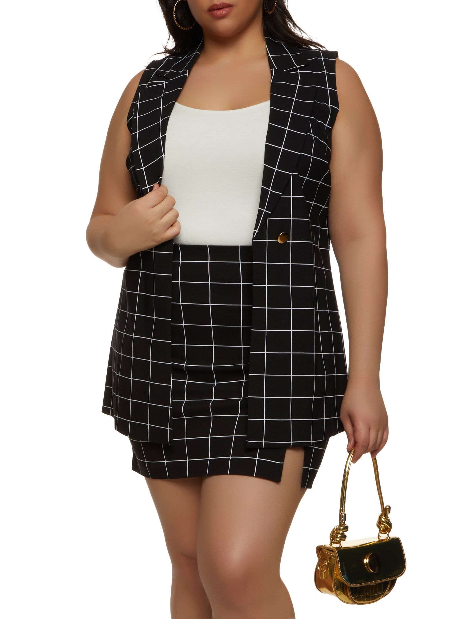 Plus Size Windowpane Open Front Blazer Vest sold by Rainbow
