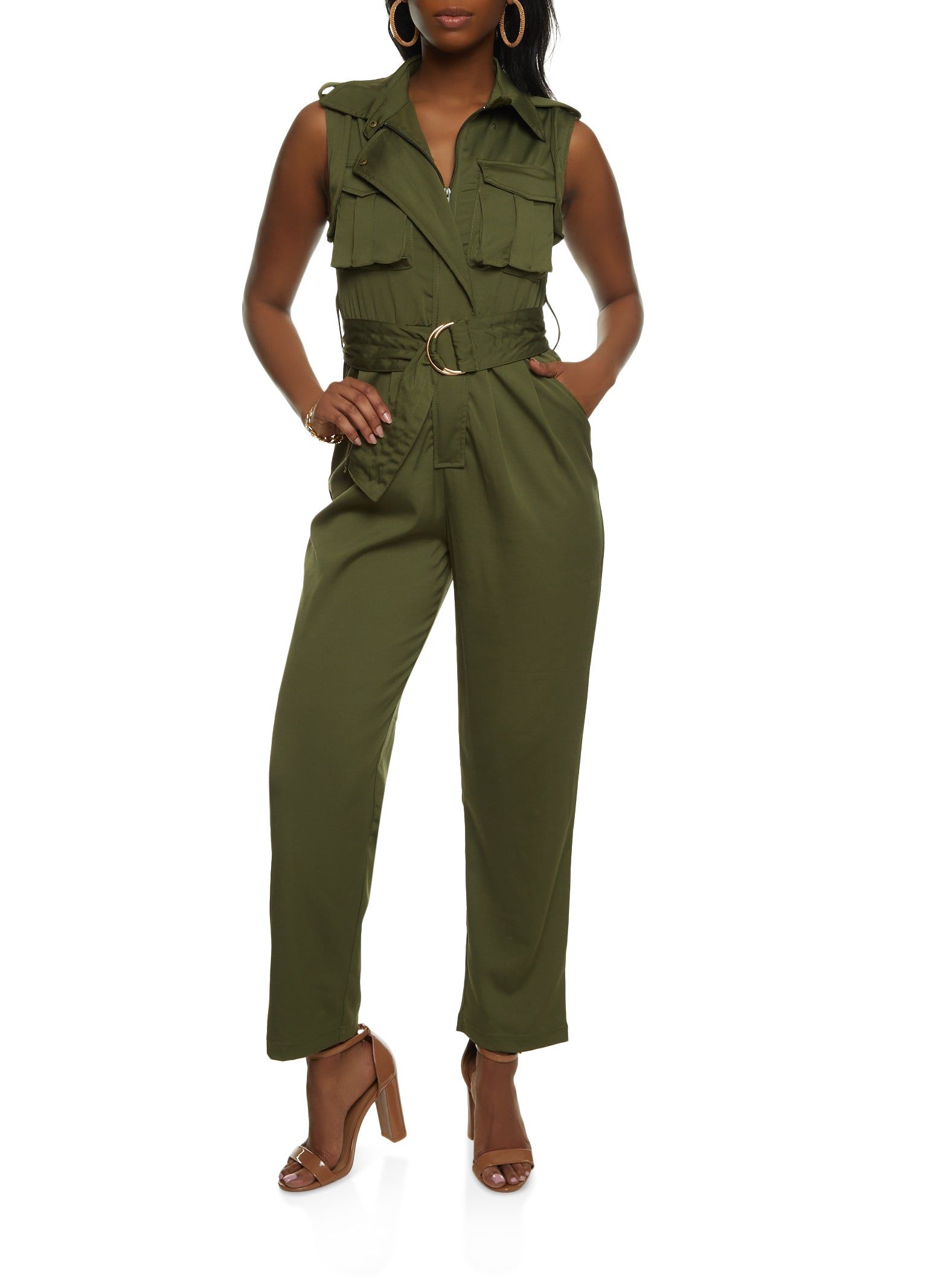 Zip Front Belted Jumpsuit sold by Rainbow