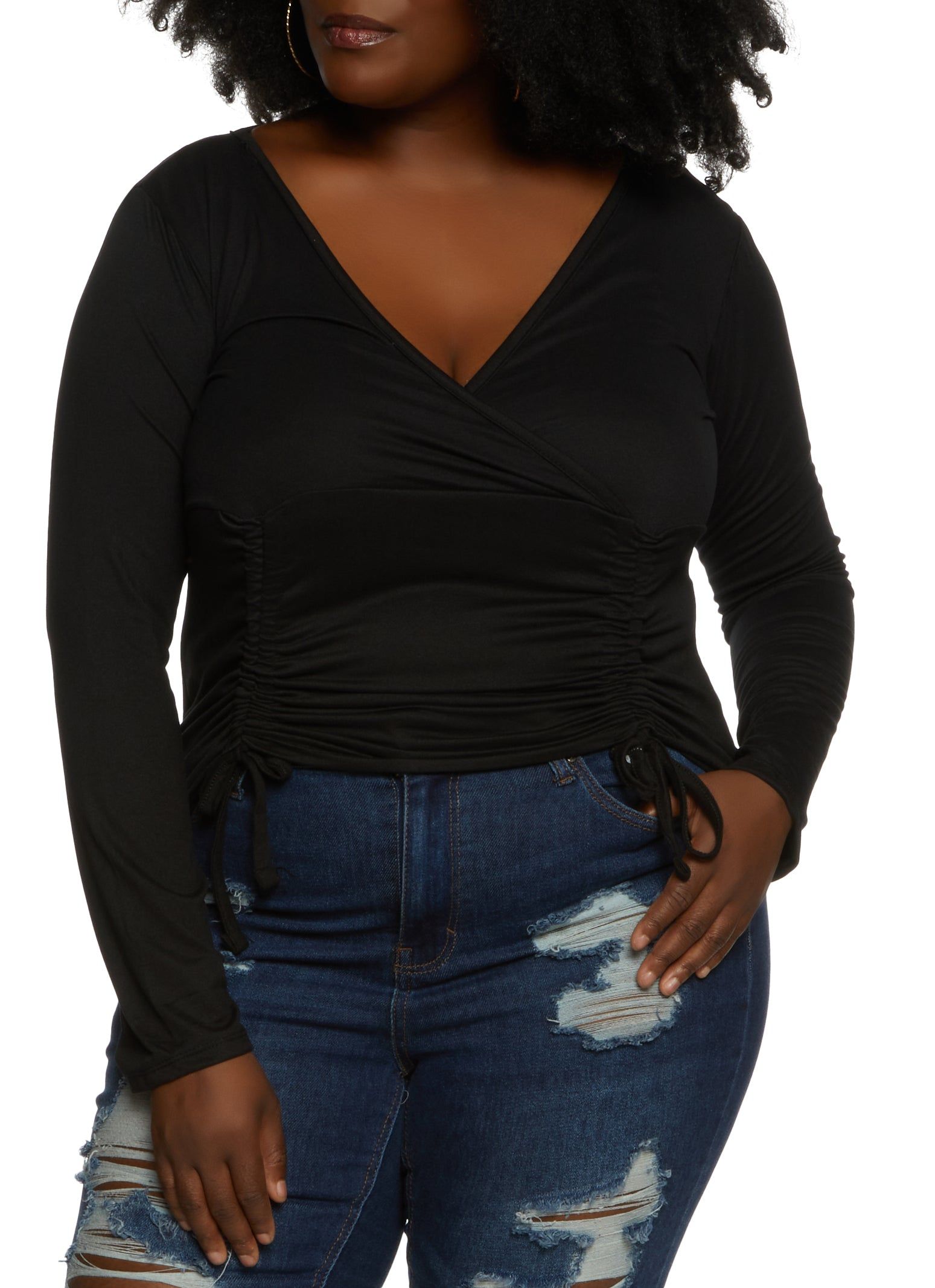 Plus Size Drawstring Ruched Front Top sold by Rainbow